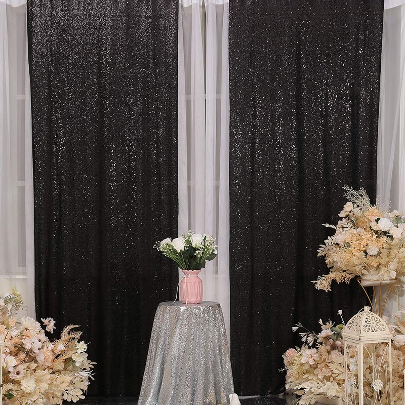 SquarePie Sequin Backdrop 2FT x 8FT 2pcs Black Background Sparkly Curtain for Halloween Party - Image 3